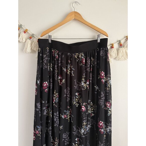 Torrid Black Floral Chiffon Pull On Maxi Skirt Holiday Rose Fairy Romantic NWT - Picture 3 of 8